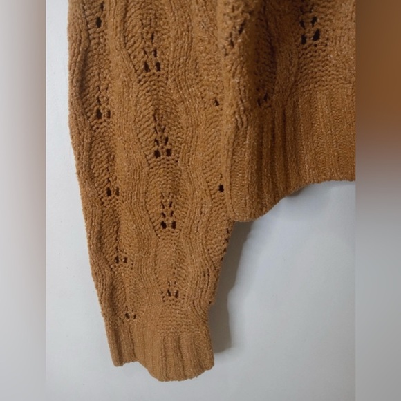 Pink Rose Camel Brown Open Knit Collared Cropped Sweater - Size M - Picture 6 of 10
